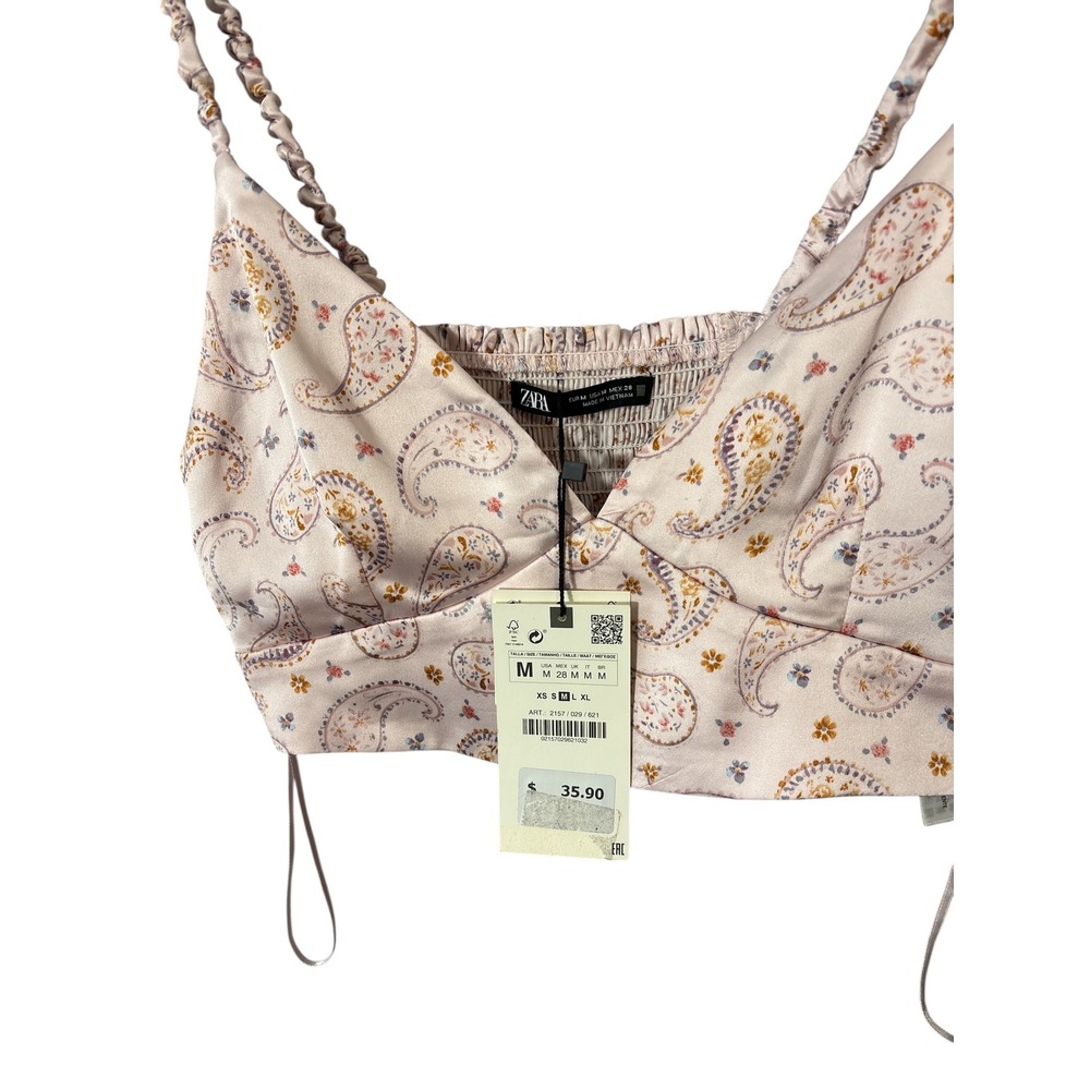 Zara Paisley Satin Bralette Crop Top NWT - Picture 2 of 5